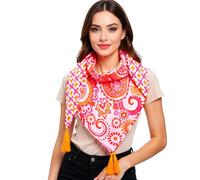 ZWILLINGSHERZ Happy Paisley Vierecks-Tuch mit Blumen und Ornamenten im Retro Design Mode-Tuch 3016Q-0208-22 Orange/Pink