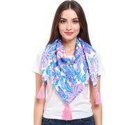 ZWILLINGSHERZ Hawaii Blume Vierecks-Tuch mit Blumen und Ornamenten Mode-Tuch 3016Q-2907-84 Blau/Pink/Bunt