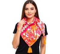 ZWILLINGSHERZ Hawaii Blume Vierecks-Tuch mit Blumen und Ornamenten Mode-Tuch 3016Q-2907-90 Orange/Pink