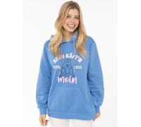 Hoodie ZWILLINGSHERZ "Ahoi Käpt´n", Damen, Gr. S/M, mittelblau, Sweatware, Obermaterial: 80% Polyester, 20% Baumwolle, Sweatshirts Hoodie, Mini-Me,mit süßem Seehund mit Kapitänsmütze und Kängurutasche