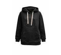Hoodie ZWILLINGSHERZ "Nelina", Damen, Gr. M, schwarz, Sweatware;Feinripp;Feinstrick, Obermaterial: 50% Baumwolle, 50% Polyester, bedruckt, unifarben, hüftbedeckend, ohne Ausschnitt, Rippbündchen mit D