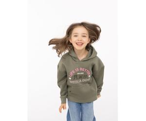 Zwillingsherz Hoodie "Dog Life" in Khaki - Größe 134/140 | Kinder Sweatshirts Jacken