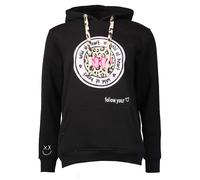 Hoodie ZWILLINGSHERZ, Damen, Gr. S/M, schwarz, Sweatware, Obermaterial: 50% Baumwolle, 50% Polyester, bedruckt, unifarben, normal hüftlang, Rundhals, angesetztes Bündchen, Sweatshirts Hoodie, Kapuze,