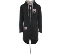 Jerseymantel ZWILLINGSHERZ ""Wild Strong Free"", Damen, Gr. L, schwarz, Sweatware, Obermaterial: 50% Baumwolle, 50% Polyester, bedruckt, unifarben, bequem kniefrei, Rundhals, Mäntel, mit Kapuze, Tasch