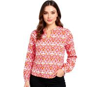 ZWILLINGSHERZ Joyful Damen Sommer-Bluse Tunika-Shirt mit Ornamenten 33236-13 Orange/Pink/Weiß L/XL