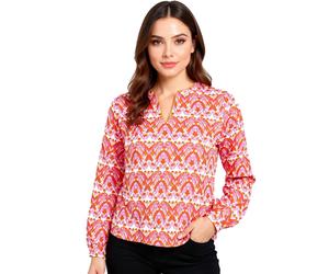 ZWILLINGSHERZ Joyful Damen Sommer-Bluse Tunika-Shirt mit Ornamenten 33236-13 Orange/Pink/Weiß L/XL