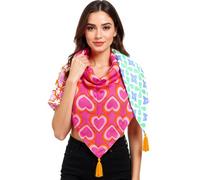 ZWILLINGSHERZ Liebevoller Mix Dreiecks-Tuch mit farbenfrohen Blumen und Herzen Mode-Tuch 3014D-3010-42 Pink/Grün/Orange/Bunt