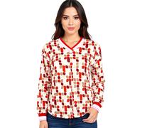 ZWILLINGSHERZ Mosaik Damen langärmliges Sommer-Shirt Longsleeve mit bunten Mosaiken 31628-15 Beige/Braun/Rot/Rosa L/XL