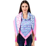 ZWILLINGSHERZ Mustermix Dreiecks-Tuch im maritimen Design und Moin Moin Schriftzug Mode-Tuch 3014D-0703-18 Blau/Pink/Weiß