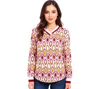 ZWILLINGSHERZ Ornament Damen langärmliges Sommer-Shirt Longsleeve im Retro Style 31627-58 Beige/Rosa/Rot L/XL