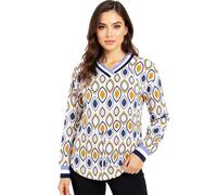 ZWILLINGSHERZ Ornament Damen langärmliges Sommer-Shirt Longsleeve im Retro Style 31627-84 Beige/Blau/Braun S/M
