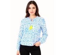 Schlupfbluse ZWILLINGSHERZ ""Ornamente"", Damen, Gr. LXL (L/XL), blau, Obermaterial: 100% Viskose, gemustert, modisch, loose fit hüftlang, Serafino, Langarm, Blusen, mit tollem Ornament Muster, Bindeb