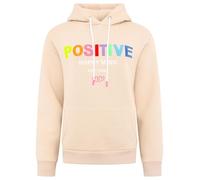 Zwillingsherz Positive Happy Mind Sweatshirt Pulli Kapuzenpullover, Beige mit Regenbogen-Schriftzug, Größe L