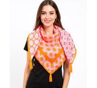 ZWILLINGSHERZ Pricilla Vierecks-Tuch mit Blumen und Ornamenten im Retro Design Mode-Tuch 3016Q-1008-6 Orange/Bunt