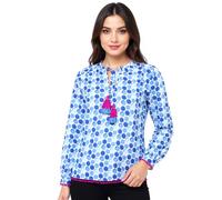 ZWILLINGSHERZ Pünktchen Damen Sommer-Bluse Tunika-Shirt mit Polka Dots 33215-86 Blau/Weiß/Pink M