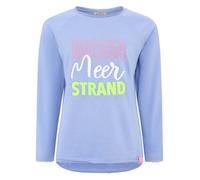 Hoodie ZWILLINGSHERZ ""Moin Meer Strand"", Damen, Gr. SM (S/M), blau, Sweatware, Obermaterial: 50% Baumwolle, 50% Polyester, modisch, bequem hüftbedeckend, Rundhals, Langarm leicht ausgefranste Kante,