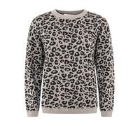 Strickpullover ZWILLINGSHERZ ""Gestrickter-Leo"", Damen, Gr. L/XL, mittelgrau, Strick, Obermaterial: 100% Baumwolle, gemustert, mehrfarbig, comfort fit hüftlang, Rundhals, Rippbündchen, Pullover, Anim