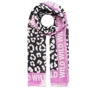 Zwillingsherz Schal mit Leopardenmuster, Schwarz-Weiß mit Rosa Bordüre, Wild-Schriftzug