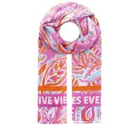 Zwillingsherz Schal Tuch mit Blumenmuster, Positive-Vibes-Schriftzug, Pink-Orange-Blau