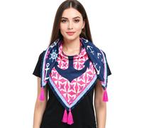 ZWILLINGSHERZ Sea Sun Sand Vierecks-Tuch mit Ankern und Steuerrädern Schriftzug Mode-Tuch 3016Q-0629-5 Blau/Pink/Weiß