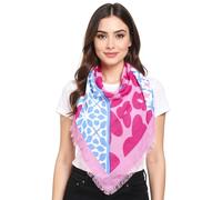 ZWILLINGSHERZ Smile and Shine Dreiecks-Tuch mit Blumenmuster und Fransen Mode-Tuch 3014D-3010-84 Pink/Blau/Weiß