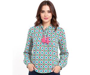 ZWILLINGSHERZ Stargazing Damen Sommer-Bluse Tunika-Shirt mit Sternen 33184-64 Weiß/Blau/Pink/Grün L/XL