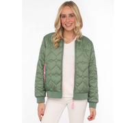 Bomberjacke ZWILLINGSHERZ "Be Happy", Damen, Gr. XXL, tannengrün, Steppware, Obermaterial: 100% Polyester, regular fit kurz, angesetztes Bündchen, Jacken Bomberjacke, modisch, Kontrastdetails, regular