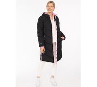 Steppmantel ZWILLINGSHERZ "Happy Vibes", Damen, Gr. XL, schwarz, Canvas, Obermaterial: 100% Polyester, kontrastfarbene Details, unifarben, weit knielang, ohne Ausschnitt, angesetztes Bündchen kontrast