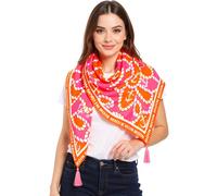 Zwillingsherz Dreieckstuch, Damen Schal, Bunt Gemustert, Viskose (Orange)