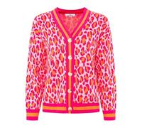 Strickjacke ZWILLINGSHERZ ""Leo Streifen"", Damen, Gr. L/XL, orange (pink orange), Strick, Obermaterial: 70% Polyacryl, 30% Wolle, Strickjacken Strickjacke, mit Knöpfen, Leomuster und Streifenbündchen