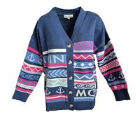 Zwillingsherz Strickjacke, Maritimes Design, Anker-Muster, Blau-Pink-Weiß, Größe S/M