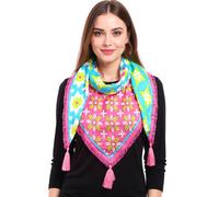 ZWILLINGSHERZ Summer Vibes Vierecks-Tuch mit Blumen und Ornamenten Mode-Tuch 3016Q-0609-73 Türkis/Pink/Bunt