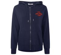 Kapuzensweatjacke ZWILLINGSHERZ "Feel Good Club", Damen, Gr. S/M, marine, Sweatware, Obermaterial: 60% Baumwolle, 40% Polyester, bestickt, unifarben, Basic hüftbedeckend, ohne Ausschnitt, angesetztes 