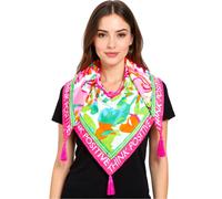 ZWILLINGSHERZ Think Positive Dreiecks-Tuch mit buntem Blütenmuster und Pailletten Mode-Tuch 30011-64 Grün/Pink/Bunt