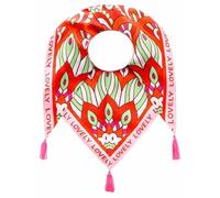 Zwillingsherz Tuch mit Quasten, Lovely-Print, Orange-Grün-Rosa, Dreieckstuch