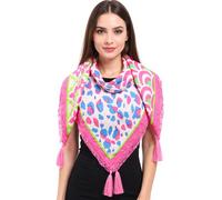 ZWILLINGSHERZ Vierecks-Tuch mit Animal-Print und Blumen Mode-Tuch 3016Q-0609-22 Pink/Blau/Grün