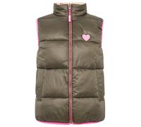 Wendeweste ZWILLINGSHERZ "Teddy Wendbar", Damen, Gr. XXL, grün (khaki), Steppware, Obermaterial: 100% Polyester, normal hüftbedeckend, ohne Ausschnitt, Westen, Neon-Details, Reißverschluss, modisch, l