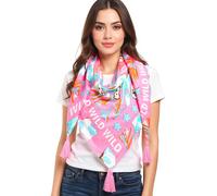 ZWILLINGSHERZ Wild Dschungel Vierecks-Tuch mit Leoparden und WILD Schriftzug Mode-Tuch 3016Q-2907-20 Pink/Braun/Bunt