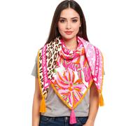 ZWILLINGSHERZ Wild Summer Dschungel Vierecks-Tuch mit Animal-Print und WILD SOUL Schriftzug Mode-Tuch 3016Q-0609-21 Pink/Orange/Bunt