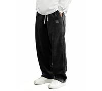 ZWTPGKRD Baggy Sweatpants für Herren, lässig, elastische Taille, Kordelzug, bequeme Passform, sportlich, bequem, Freizeithose, Herrenhose, weiche Winterhose, warme Fleece-gefütterte Kordsamt, Schwarz