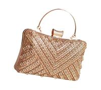 ZWTPGKRD Luxuriöse Strass-Stickerei-Party-Geldbörse, verstellbarer Schultergurt, praktisches Nylon, sichere Aufbewahrungsfächer, Abschlussball, Event, bestickte Party-Handtasche, champagnerfarben, One