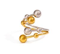 ZWTPGKRD Modernes Schmuckstück mit Gold Silber Mischung, doppellagigen, verstellbaren Ringen, Kugelverzierungen, Edelstahl, langlebiger Glanz, einzigartige Ringe