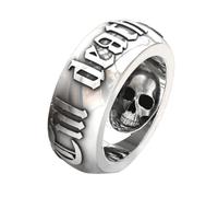 zwxqe Ring er Tod uns scheidet“, Totenkopfringe für Herren Schwarzer | Ringe Silber Alphabet Eternity Ring Gothic Reines Schwarz Kristall Punk Silber Schmuck