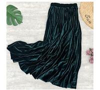 ZXCL 90cm Herbst Winter Frauen Goldener Samt Langer Rock Koreanische Damen Elastic Casual Hohe Taille Röcke Plissee Bottoms-Green,One Size