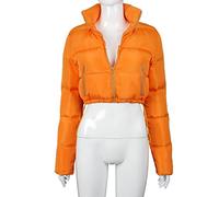 ZXCL Beliebte Neon-lose Jacke Womens Coats Herbst Winter Dicke warme Tops Street Casual Trage Damen gepolsterte Kurze Jacken-Orange,M