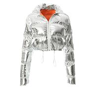 ZXCL Beliebte Neon-lose Jacke Womens Coats Herbst Winter Dicke warme Tops Street Casual Trage Damen gepolsterte Kurze Jacken-Silver,S
