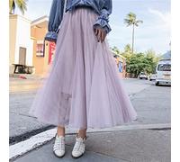 ZXCL Eleganter Tüllrock Herbst Winter Große Swing Frauen Rock Koreanische Nette Rosa Grün Grau Blau Braun Schwarz Langer Rock-Purple,One Size