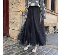 ZXCL Eleganter Tüllrock Herbst Winter Große Swing Frauen Rock Koreanische Nette Rosa Grün Grau Blau Braun Schwarz Langer Rock-Black,One Size