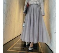 ZXCL Eleganter Tüllrock Herbst Winter Große Swing Frauen Rock Koreanische Nette Rosa Grün Grau Blau Braun Schwarz Langer Rock-Light Gray,One Size