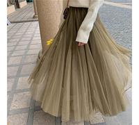 ZXCL Eleganter Tüllrock Herbst Winter Große Swing Frauen Rock Koreanische Nette Rosa Grün Grau Blau Braun Schwarz Langer Rock-Army Green,One Size